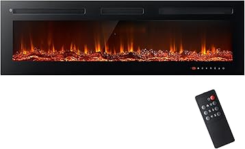 oneinmil Electric Fireplace, 50 inch Wide Recessed/Wall Mounted Electric Fireplace, Remote Control with Timer 12 Adjustable Color Flame, Remote Control,with Crystal Stone, 750/1500W