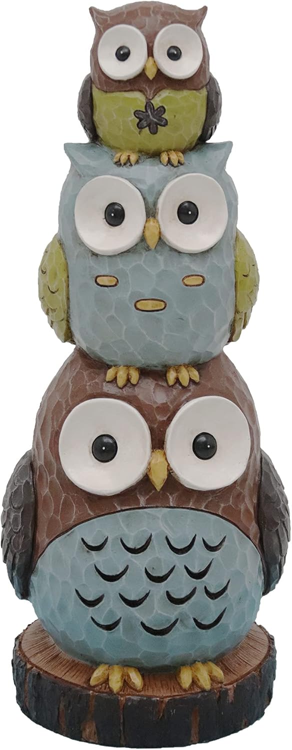 ABBLE Outdoor Decoration Stacking Owls Resin Statue Outdoor Statue Garden Owl Decoration Out Side Lovely Ornament