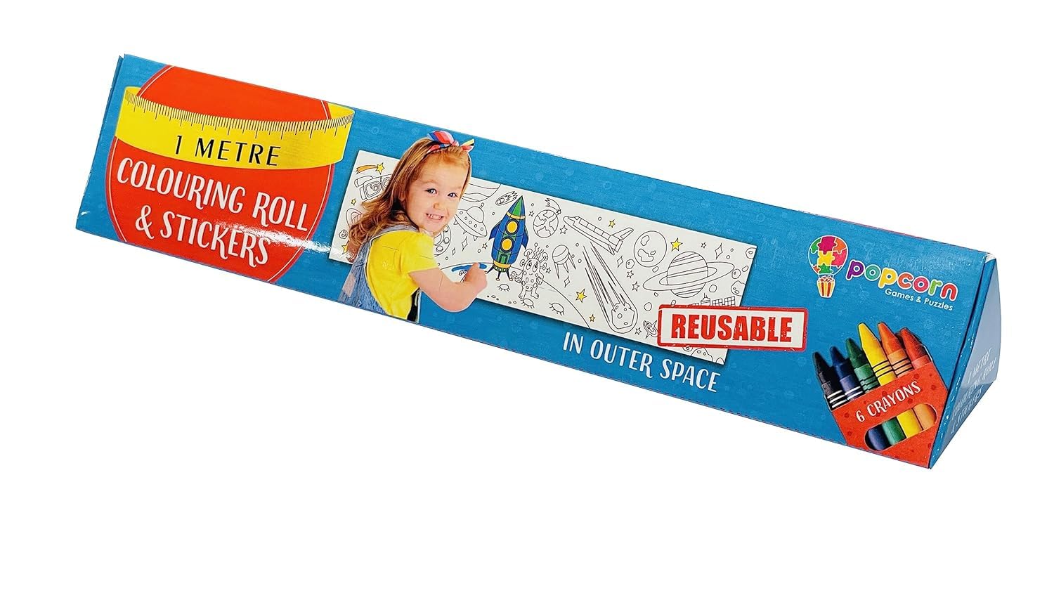 Popcorn Games & Puzzles Kid 1 Metre Reusable Colouring Rolls & Stickers with Crayons Featuring in Outer Space|Fun,Easy Wipe & Clean Wall Colouring Rolls (B0C8JLV3N5) Amazon Price History, Amazon Price Tracker