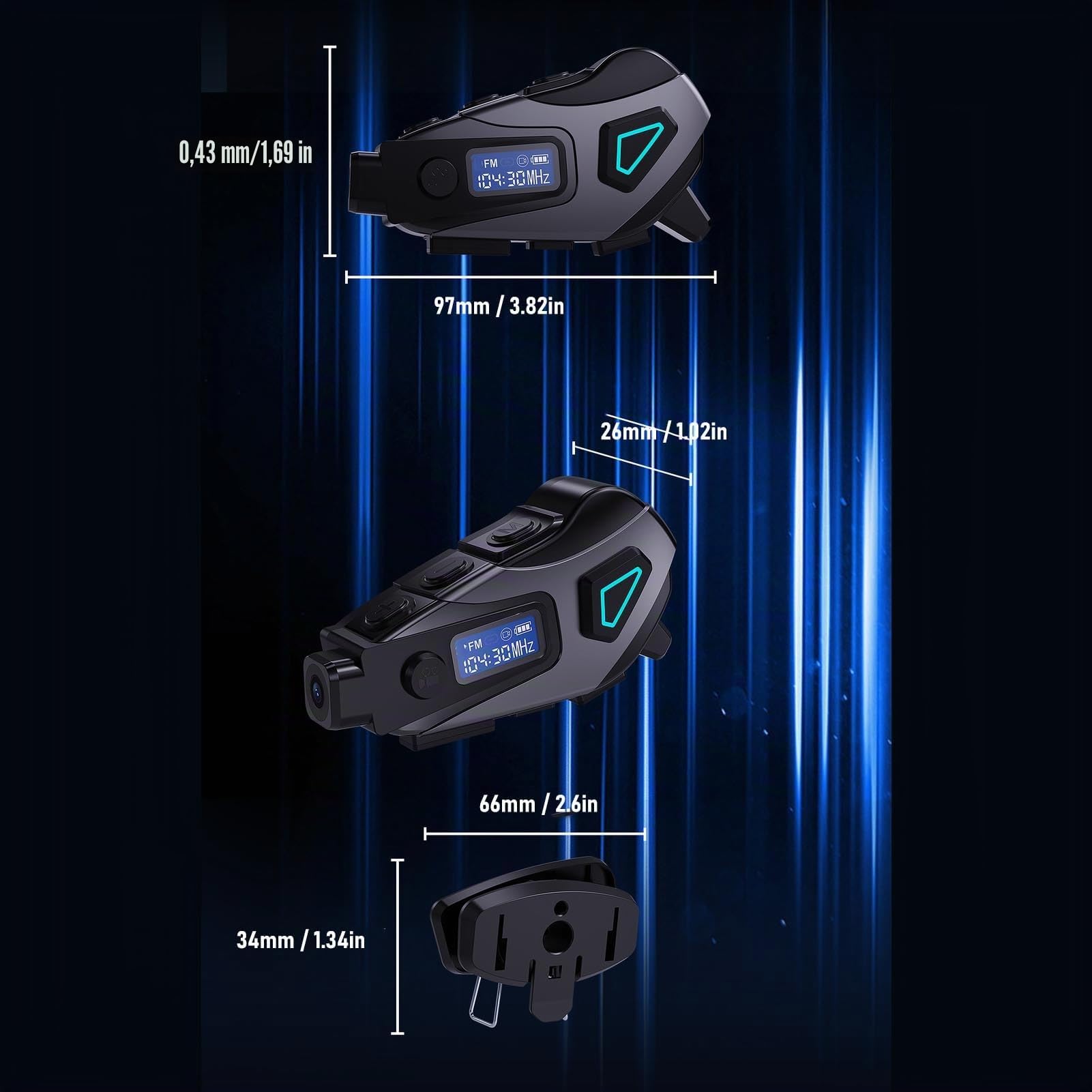 VBESTLIFE Auricolare Bluetooth per Casco Moto con Fotocamera 1080P, Altoparlanti per Casco con Microfoni, Citofono/chiamata in Vivavoce/musica/resistente All'acqua/cancellazione del Rumore