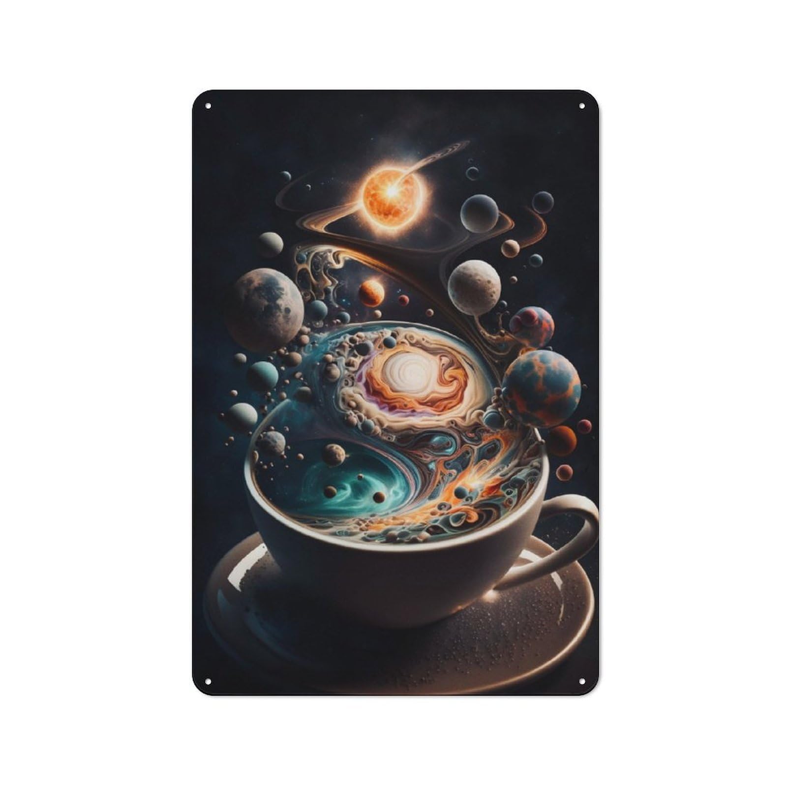 Junmoney Coffee Planet 1 Metal Wall Sign 30X20cm Featuring For Workshop Wall, Suited To Metal Sign Collectors