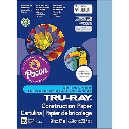 PACON-103031 Tru-Ray Heavyweight Construction Paper, Sky Blue, 9" x 12", 50 Sheets