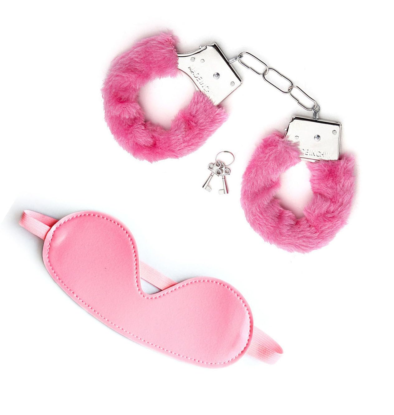 KuTi Kai Metal Handcǔffs with 2 Keys and Eye Mask for Cosplay Police Party Supplies Costume Accessories (Pink)