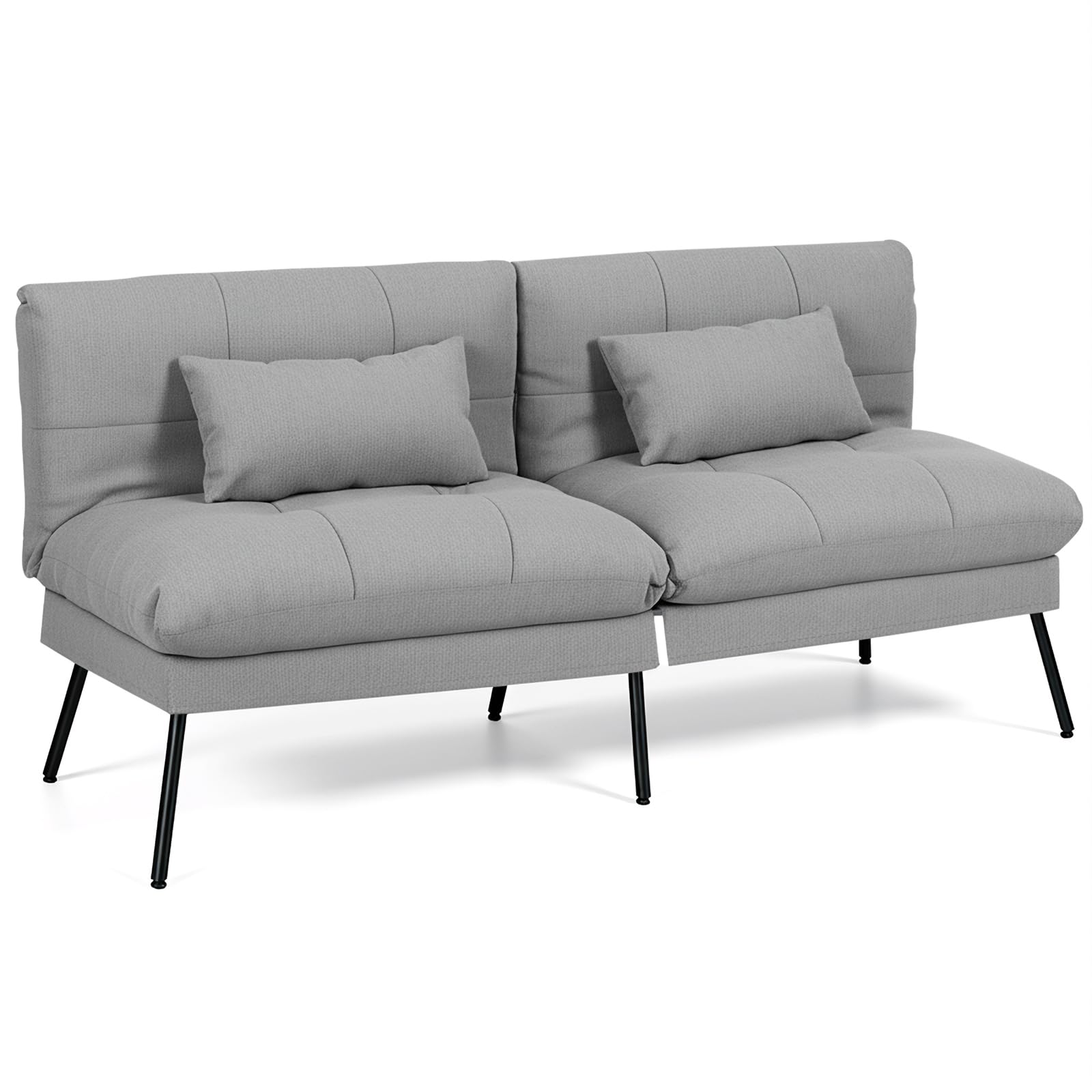 Panana Modern Sleeper Sofa Settee,Fabric 3 Seater Upholstered Sofa bed with Metal Legs,5-Gear Back Angle Adjustable Futon Sofa (Grey)