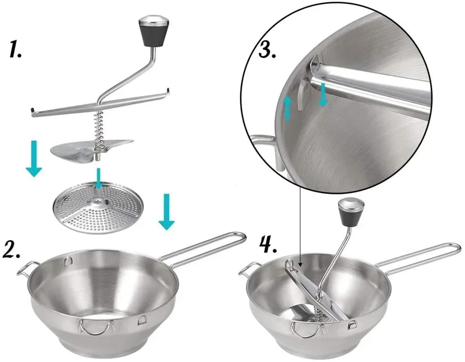 Kartoffelstampfer aus Edelstahl, manuelles Püree-Presswerkzeug for Gemüse, Obst und Kürbis(B)