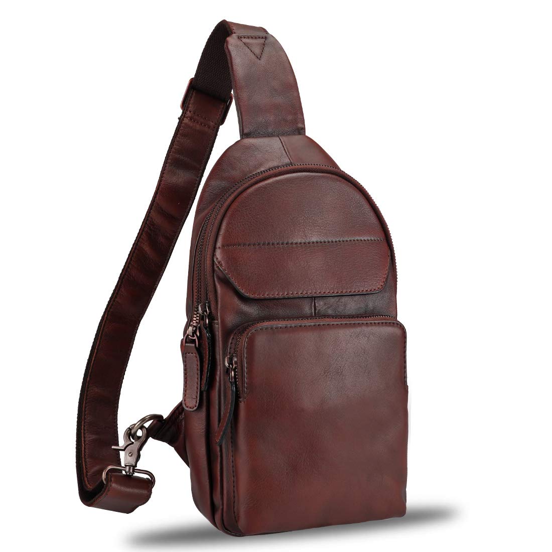 Genuine Leather Sling Bag for Man and Women Crossbody Purse Handmade Retro Shoulder Backpack Vintage Chest Bags (Coffee)