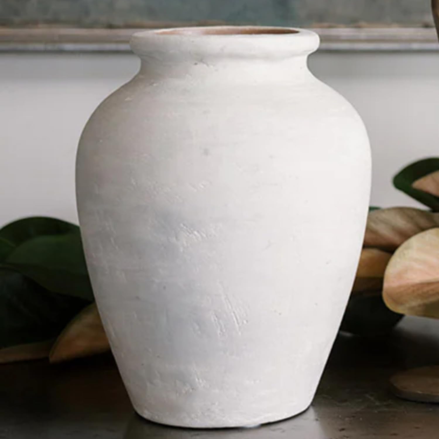 CG Hunter Cream Terracotta Vase, 10.6-in Vintage Decor Vase & Table Decor in Entryway, Livingroom or Dining Room, Display Fresh or Dried Flowers, or as a Standalone Decorative Accent