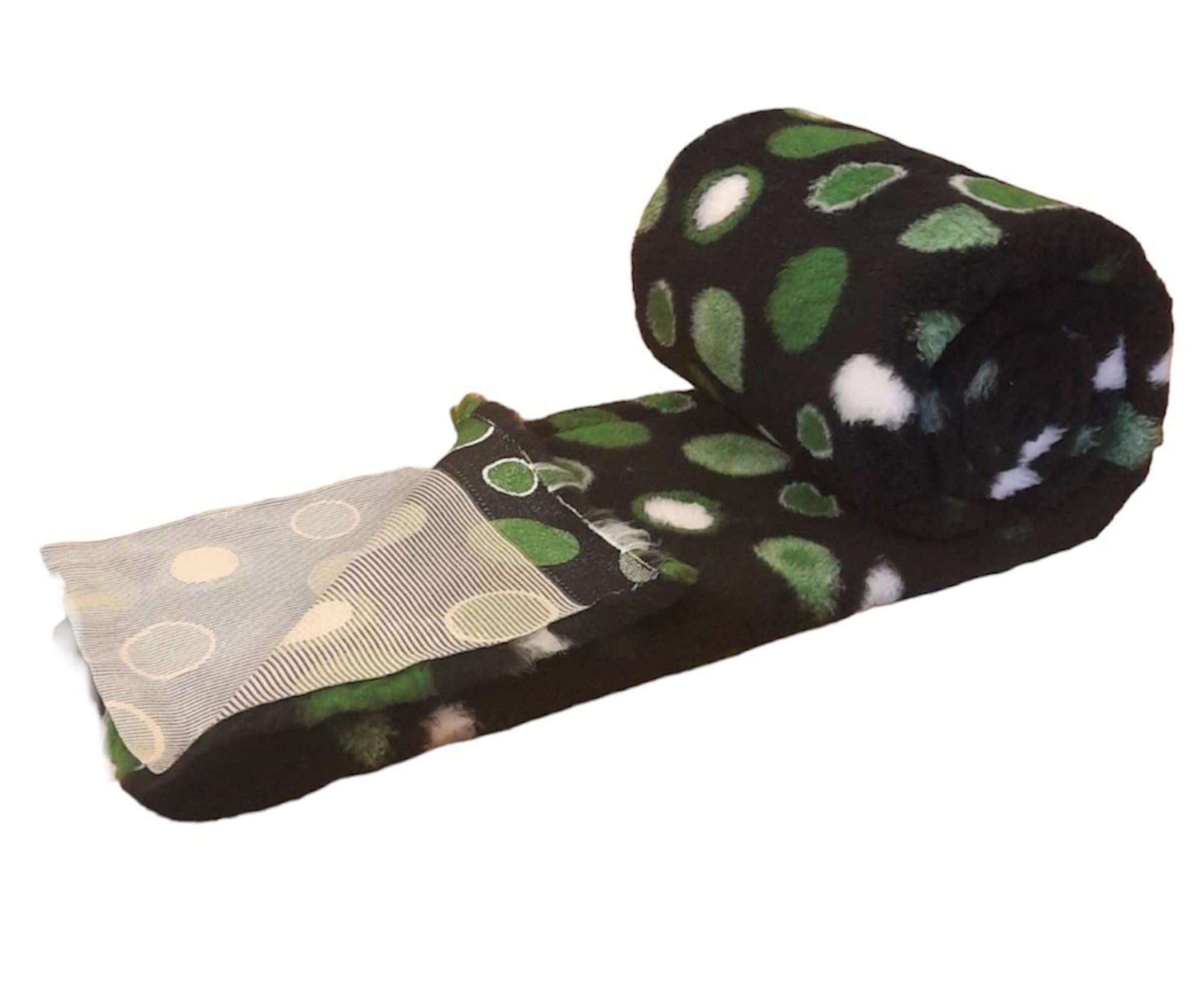 PnH Veterinary Bedding® NON SLIP Vet Bedding Whelping Fleece - Puppy/Dog/Pet Bed - BLACK with GREEN CIRCLE Design (100cm x 50cm)