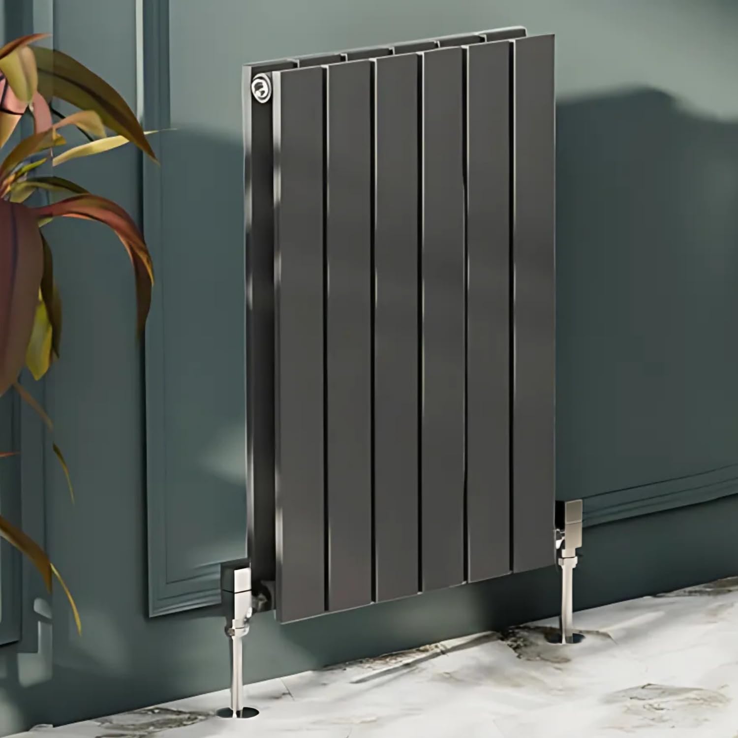Go Bathrooms Pinta Compact Horizontal Double Panel Radiator 600 x 408mm Grey Flat Panel Horizontal Wall Mounted Slim Designer Radiator