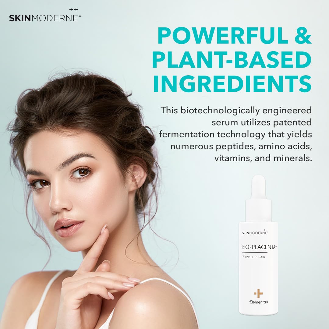 SKIN MODERNE++ Bio-Placenta ++ Serum - with Vitamin C & Hyaluronic Acid - Hydrates Skin - Vegan & Plant Based Skincare - 30ml