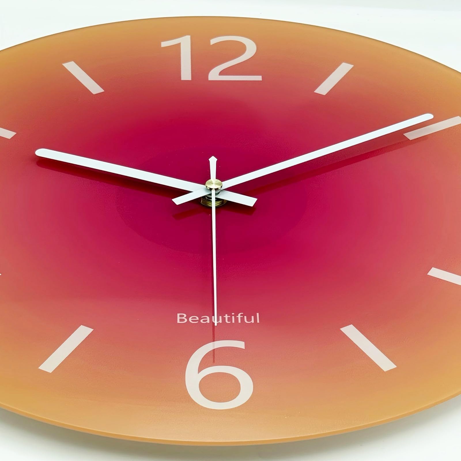 Grande horloge murale en verre trempé, 35,6 cm, horloge décorative ronde moderne pour cuisine/salle de bain/salon, style simple, fonctionne à piles, horloge intérieure et extérieure – Orange