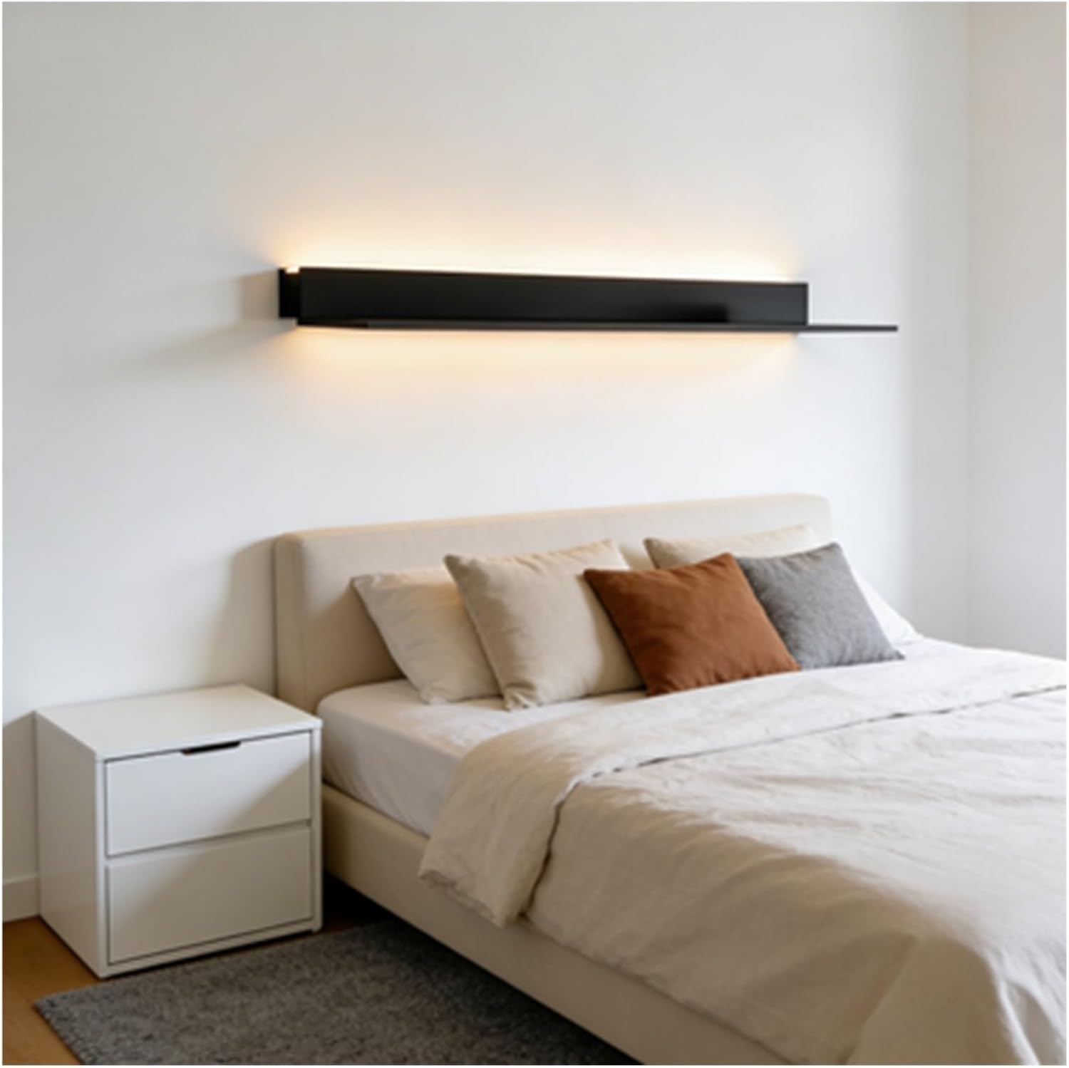 Wall Floating Display Shelf with Built-in LED Light, Metal Wall Mounted Lighted Book Shelf for Commercial Bar/Living Room/Bathroom(Black/4k,150cm/59in)