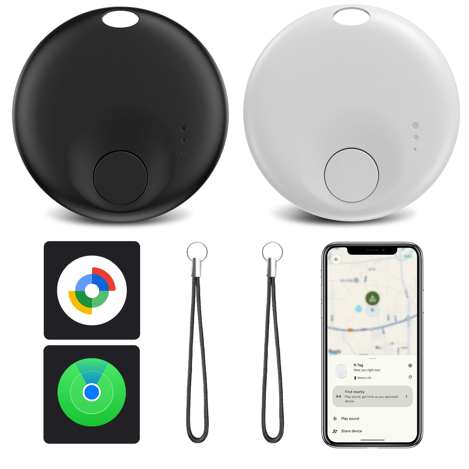 Smart Tracker Tag Bluetooth Per Android – Compatibile Con Google Trova Dispositivo, Con Suoneria, Batteria Sostituibile CR2032 E Resistenza All'acqua IP66