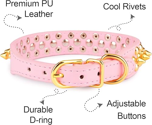 Miniatura 4 de Collar de espiga dorada para perros, collares de perro con cadena de oro Epesiri, collar de perro con púas, collar de perro con tachuelas de piel