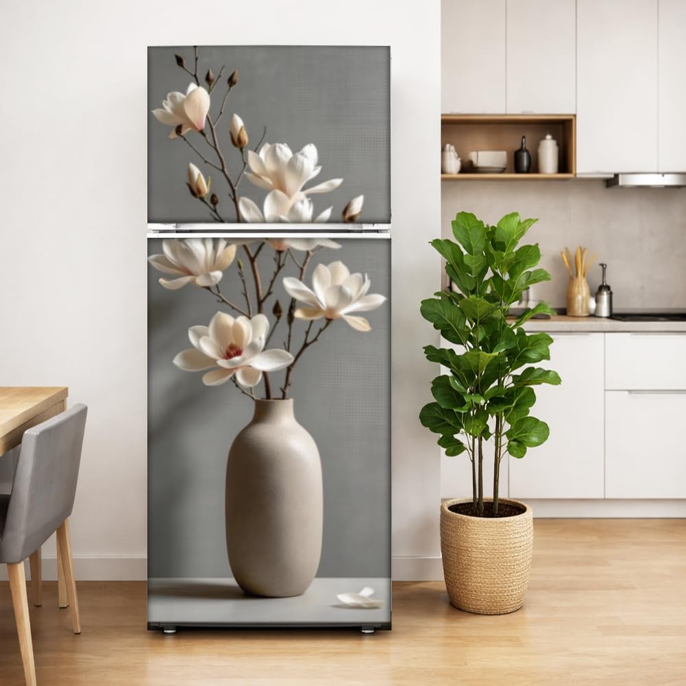 2 involucri rimovibili per frigorifero, motivo floreale minimalista, autoadesivi, in vinile, decorazione per cucina, bar, 41,5 x 200 cm