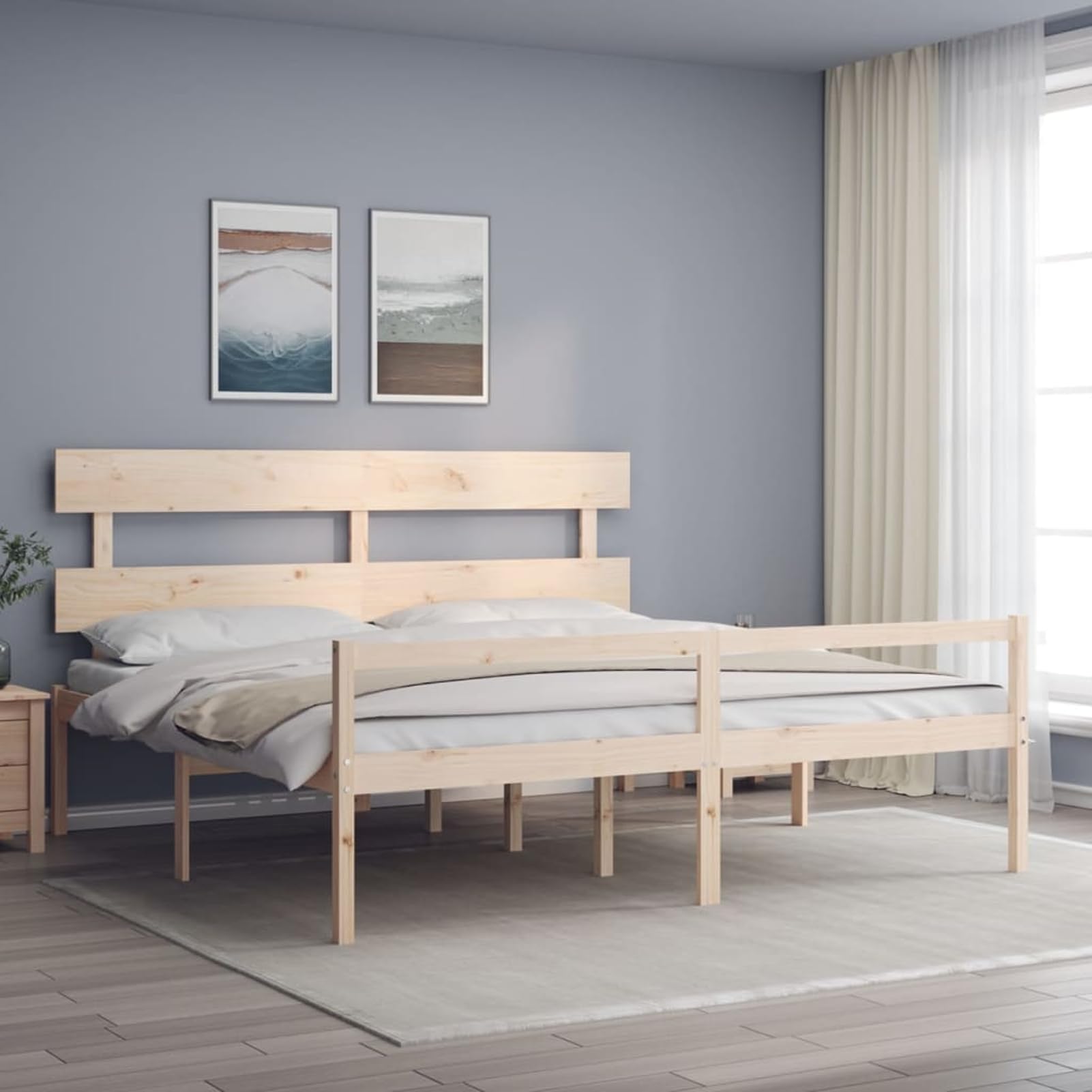 Homgoday Massives Kiefernholzbett 200x200 cm mit Stauraum, Seniorengerecht - 81 cm Höhe Model3195371
