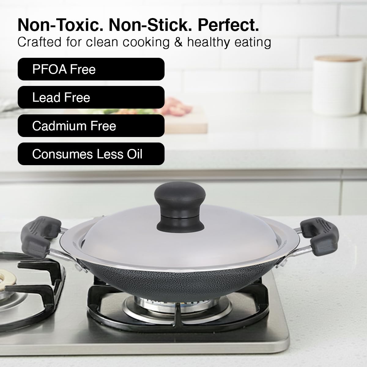 Prestige Omega Select Plus Non-Stick Deep Appachetty with Lid | Black | 20 cm | Residue Free | Scratch Resistant | Comfortable Grip | Spoon Friendly 4