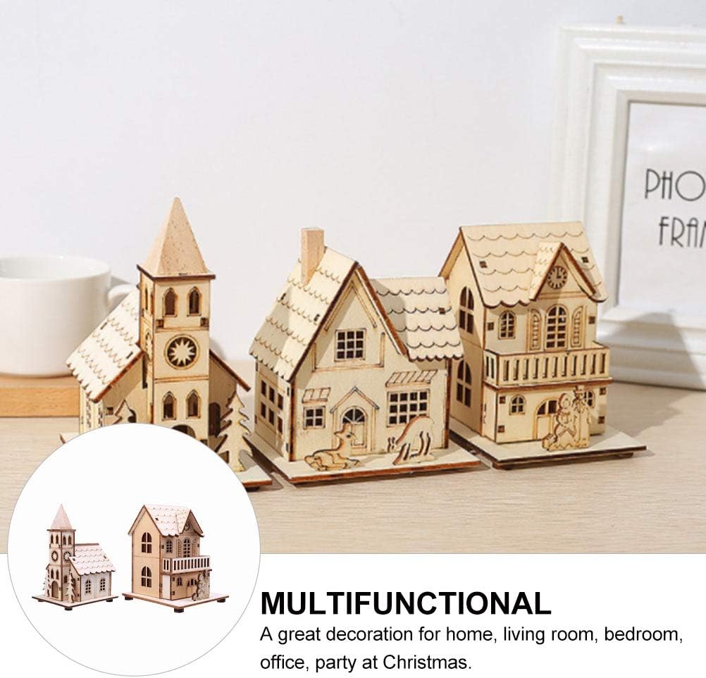 NUOBESTY 2pcs LED Light up Wooden Christmas House Village Decorations Christmas Table Centerpieces