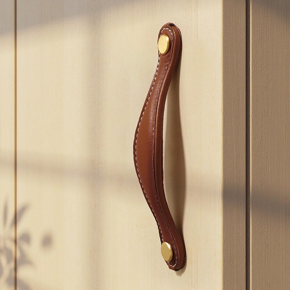 Poignées de tiroir en cuir et laiton KiraKira pour meuble chic