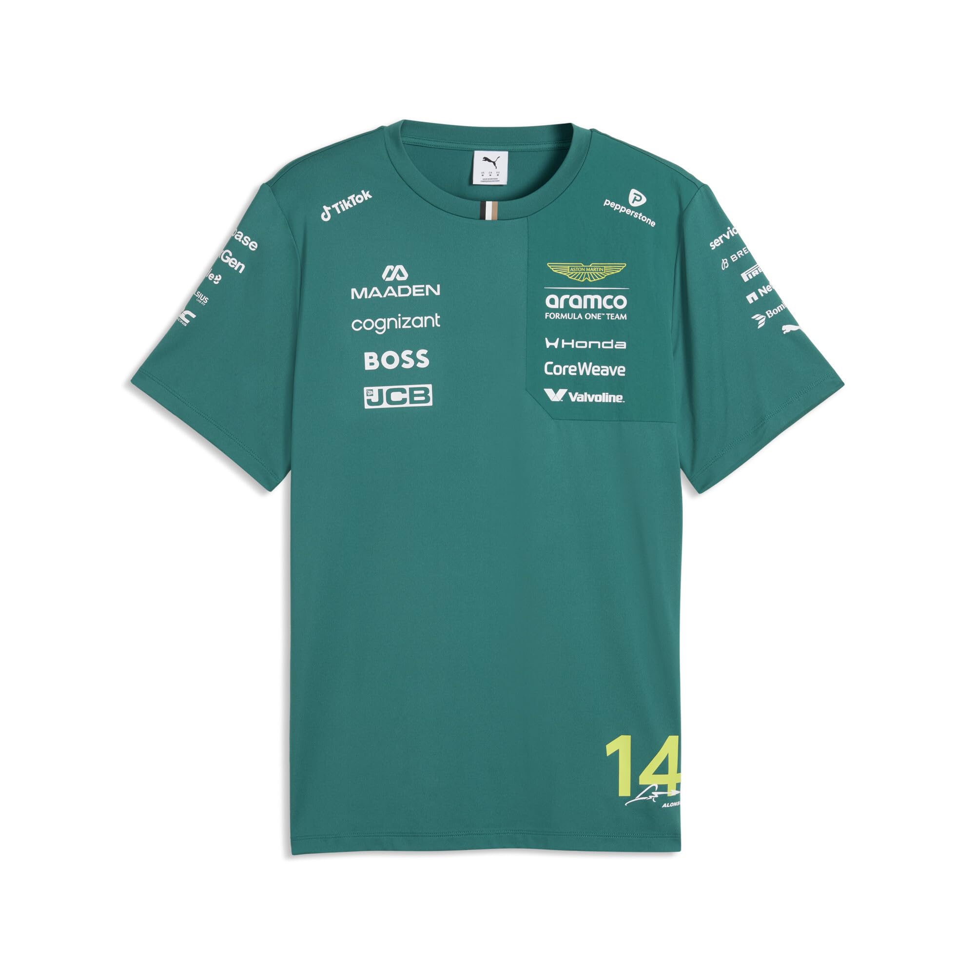 PUMA Aston Martin F1 Herren 2026 Fernando Alonso Team-T-Shirt – Grün | Alle neuesten Team- und Partnerlogos, Kurzärmel mit Rundhalskragen, Offizielle lizenzierte Replica-Sammlung