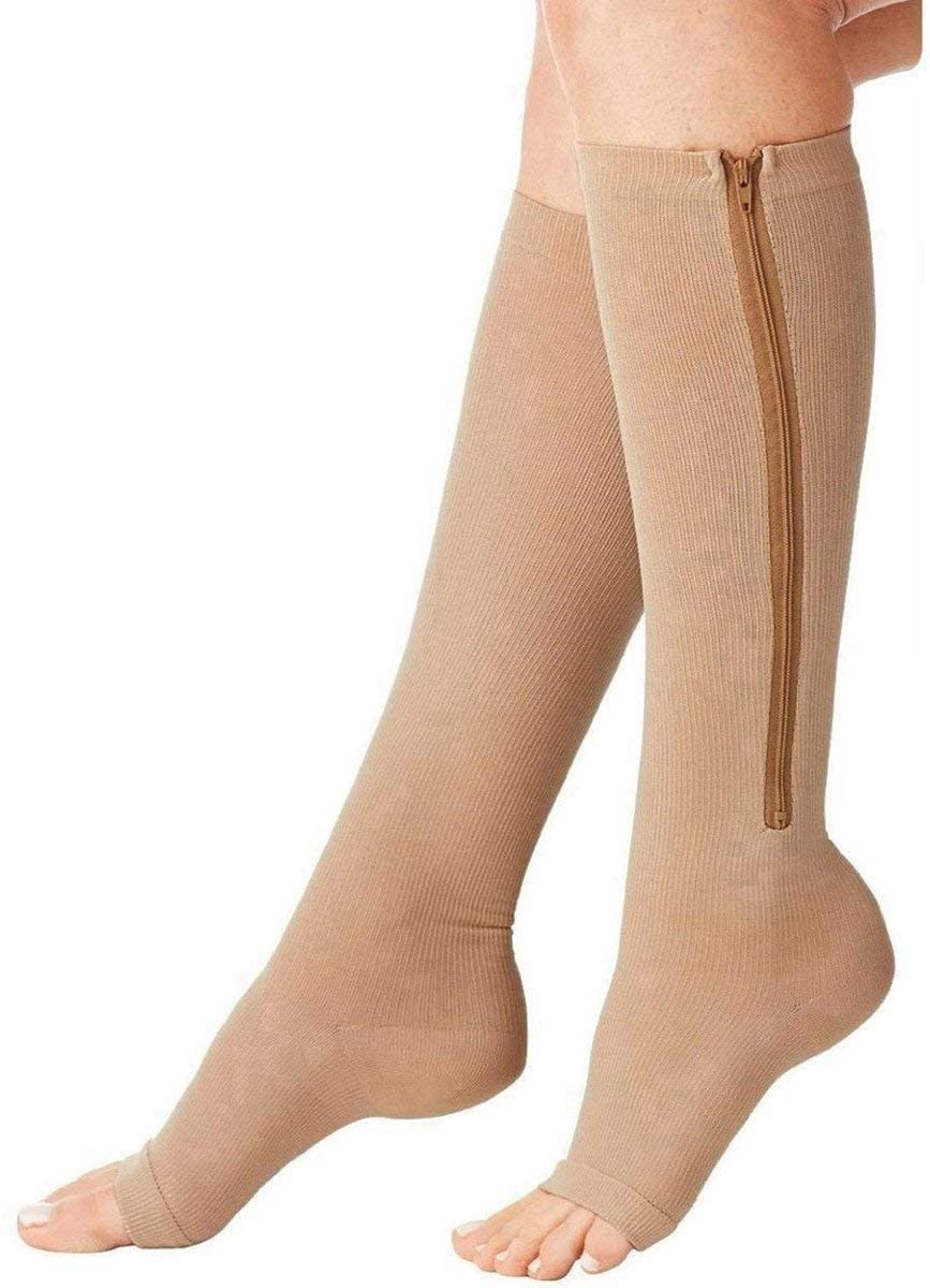 Bliss Times Zip Socks - Zipper Compression Socks Stockings with Open Toe Calf Support Best Support Zipper Stocking for Edema, Swollen, Nurses, Pregnancy Recovery(Set Of 1)-image-49