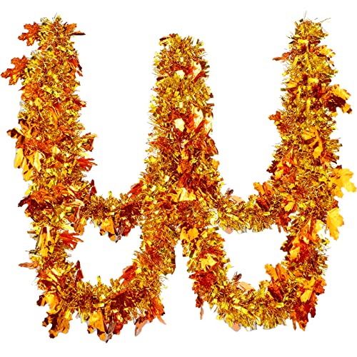 Dingion 39Ft Thanksgiving Tinsel Garland Fall Leaves Orange Golden Maple