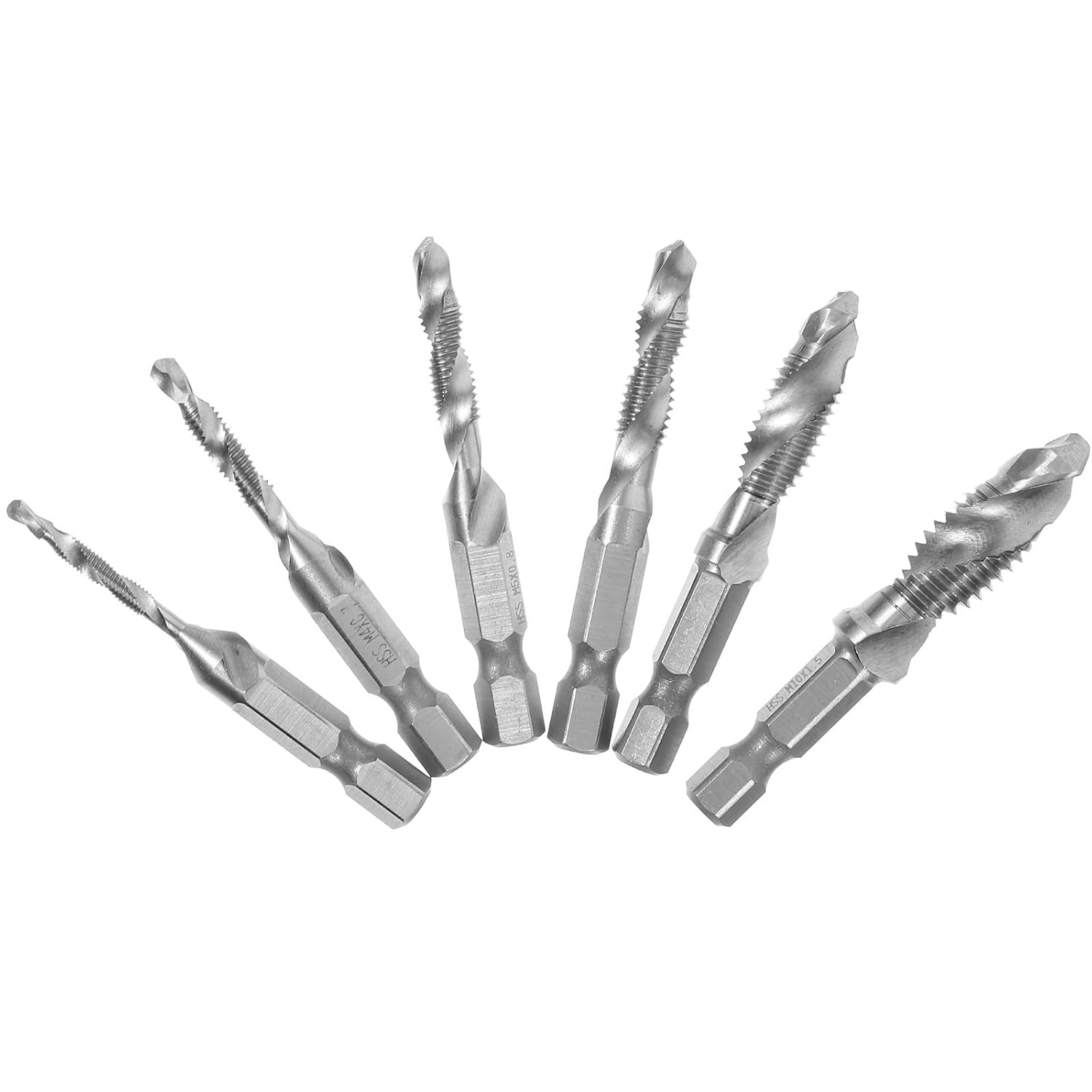 Roleader 6pcs High-Speed Steel Spiral Thread Tap Set M3×0.5 with Drill Bits for Metalworking, Multi-Function Cutting and Countersink Tool Kit for Industrial Threading Applications