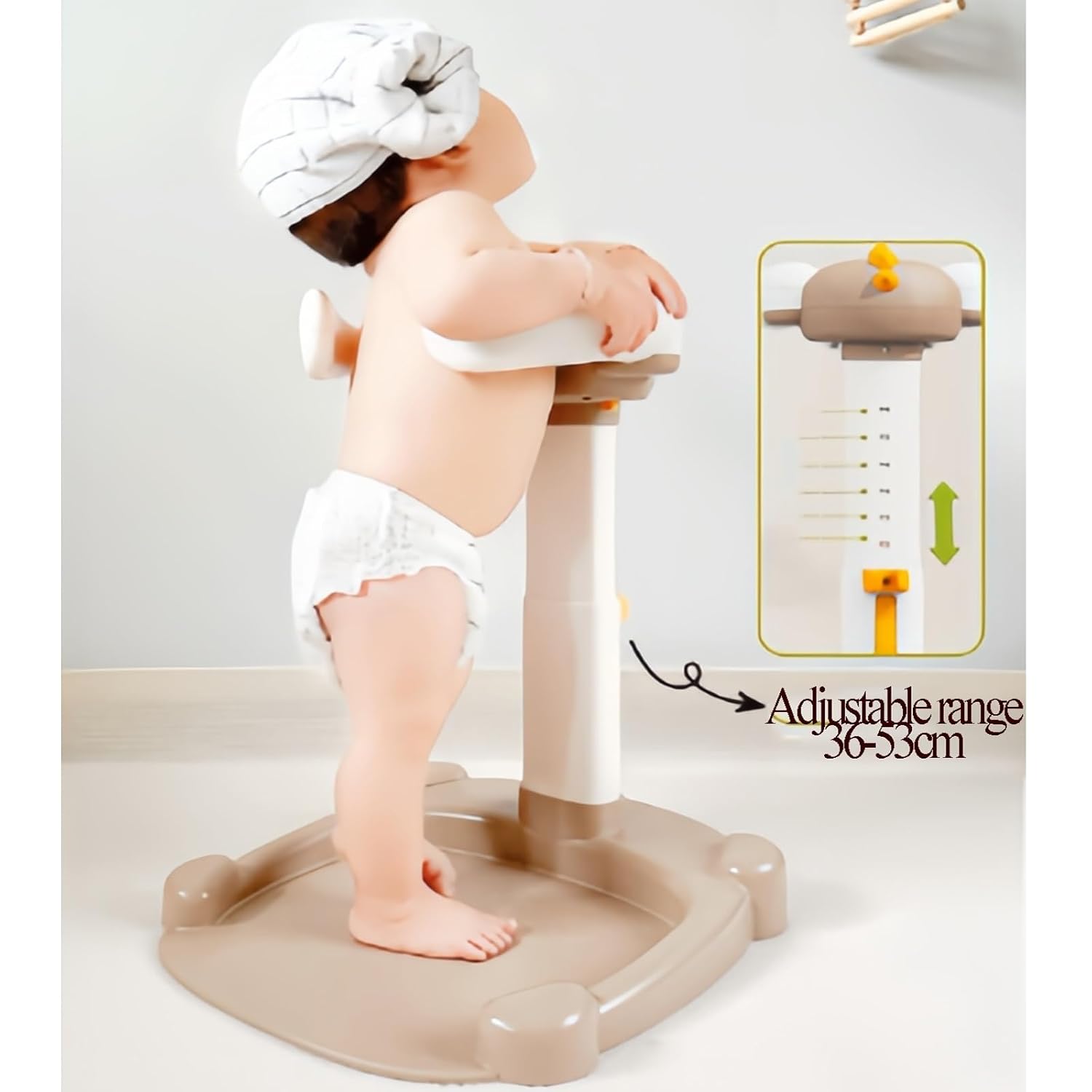 Baby Bath Stand, Adjustable Height, Bath and Shower Support Bracket, Non-Slip Base, Suitable for Babies Aged 6-36 Months(Style 1,+Stool and Bath Cap)