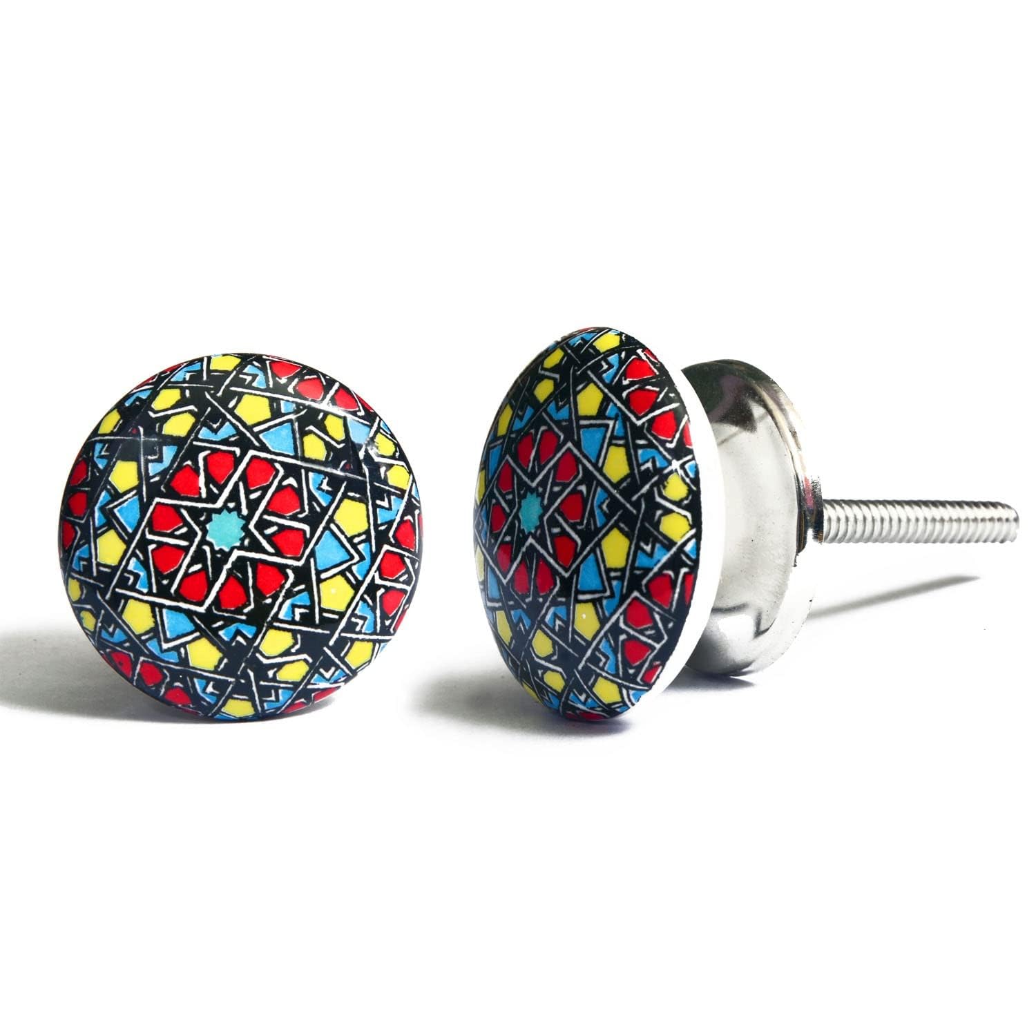 Jeu de 10 poignées de céramique de couleurs et de formes différentes peint à la main. Tireurs à la main pour armoires, tiroirs et confortables. Poignées de céramique classiques de 40 mm de diamètre