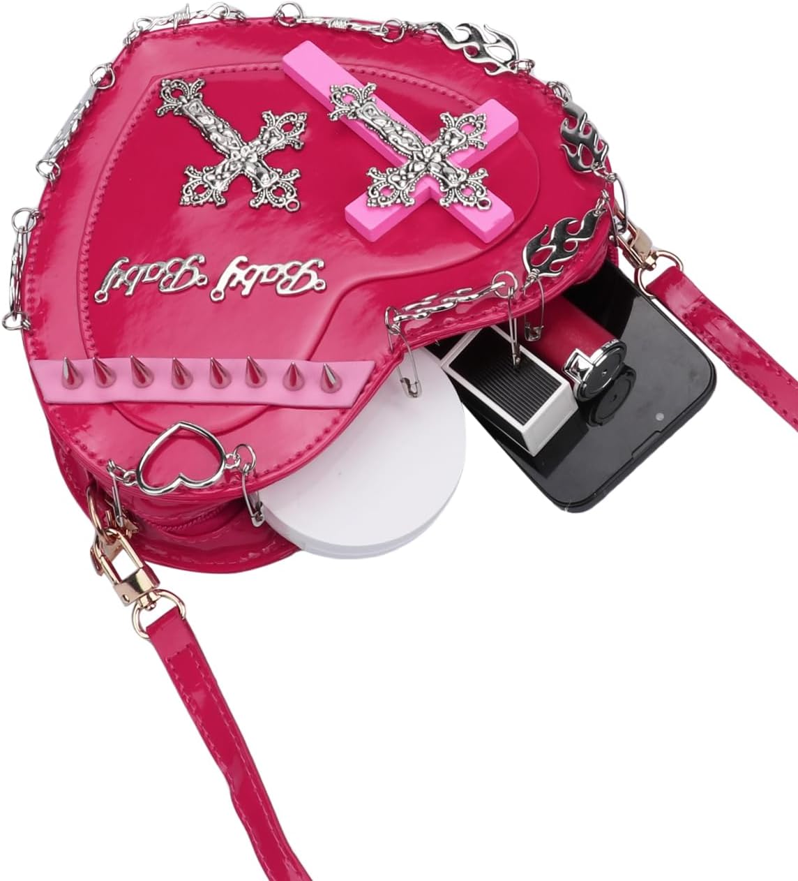 Heart Shaped Purse for Women Girls Gothic Crossbody Shoulder Bag PU Leather Satchel Handbags - Image 7