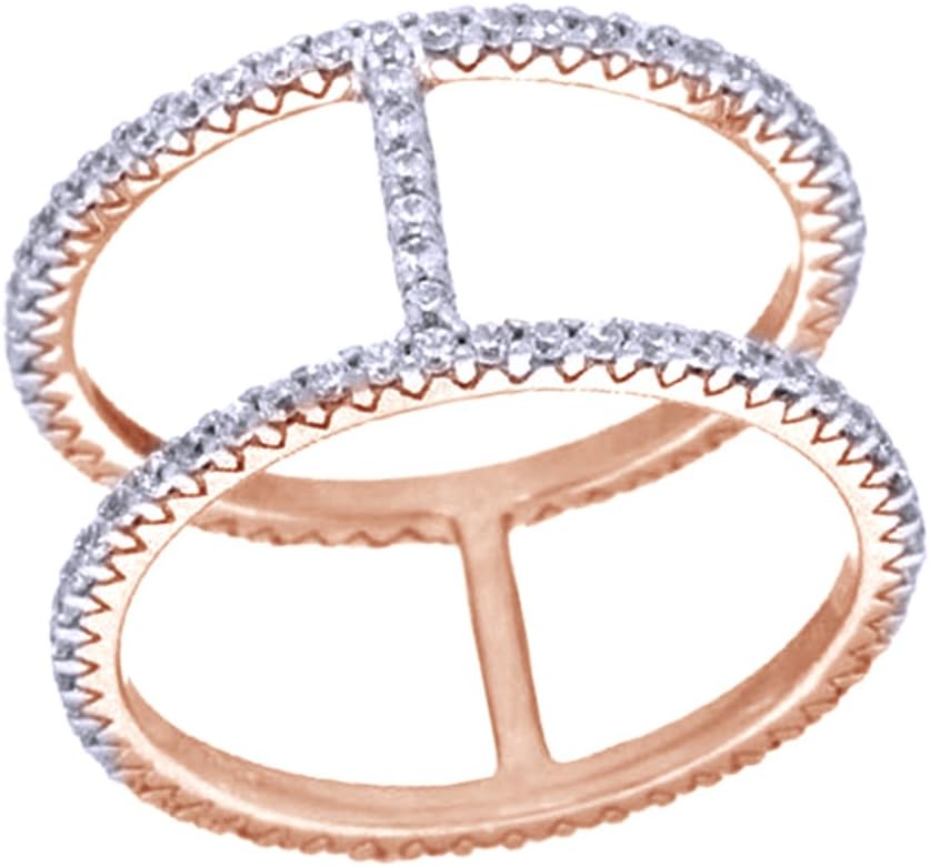 Jewel Zone US White Cubic Zirconia Engagement & Wedding Double Bar Band Ring in 14K Gold Over Sterling Silver (0.9 Cttw)