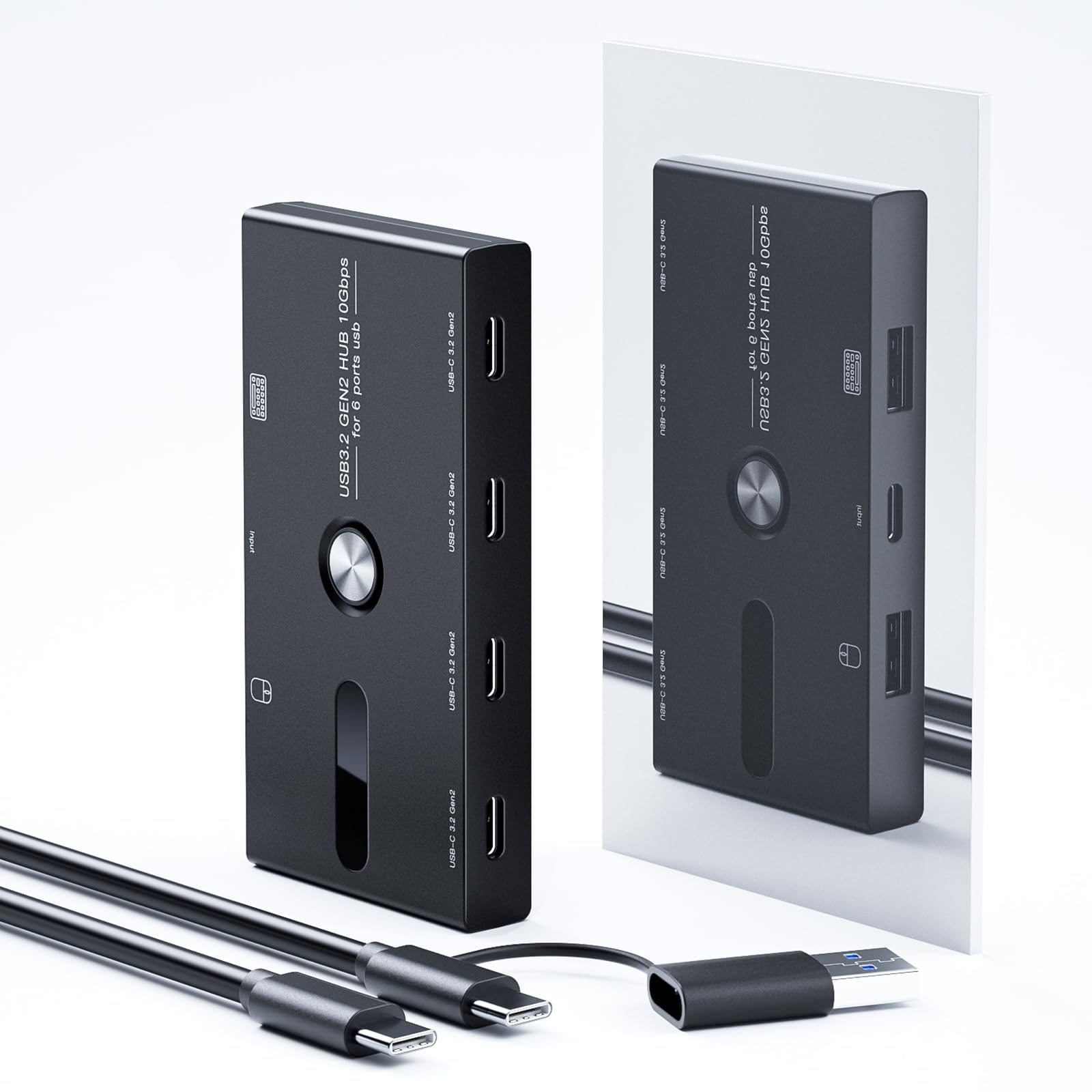 Adaptateur USB de type C 6 ports pour transfert de données et connexion de périphériques de clavier, répartiteur USB à plusieurs ports