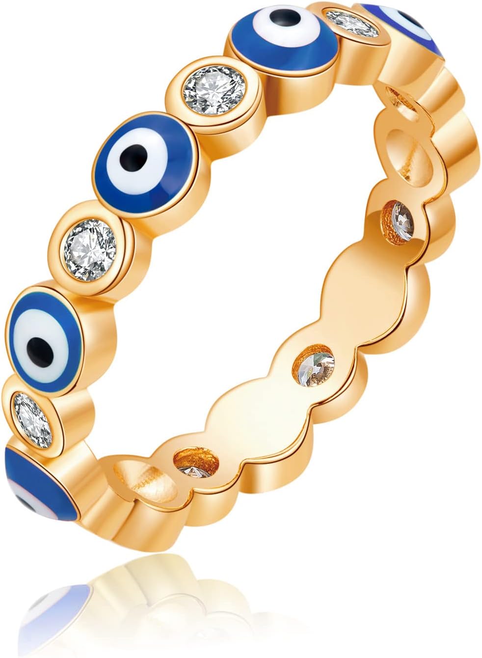 Evil Eye Ring for Women 18K White Gold Plated Evil Eye Band Cubic Zirconia Braided Engagement Promise Statement Wedding Ring Jewelry Gift Size 6-10