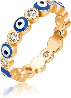 Evil Eye Ring for Women 18K White Gold Plated Evil Eye Band Cubic Zirconia Braided Engagement Promise Statement Wedding Ring Jewelry Gift Size 6-10