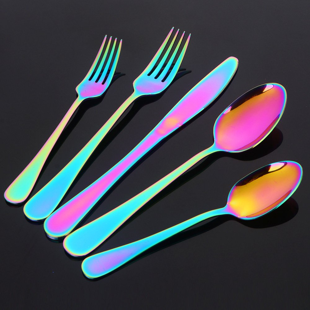 Buyer Star 20 piezas Cuberteria Servir para 4 personas, Cubiertos de acero inoxidable Reutilizable Vajilla para Fiesta de bodas Cocina Restaurante