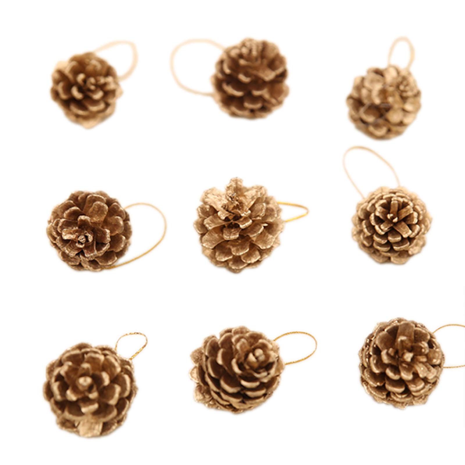 Designerbox Gold 36 Pcs Christmas Pine Cones, Christmas Pine Nuts Ornaments Pendant With Cord For Hanging Xmas Tree Party Decorations Craft (Gold)