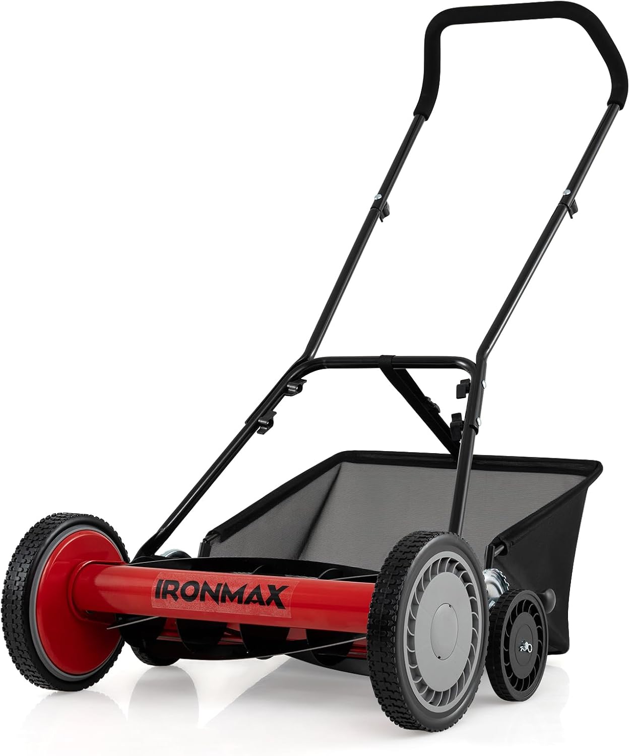 Goplus 18 Inch Push Reel Lawn Mower, 5-Blade Manganese Steel Manual Grass Cutter, 4-Position Adjustable Height, Removable Grass Catcher, Quiet No-Motor Walk-Behind Mower for Yard, Lightweight
