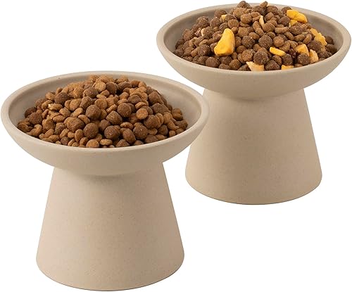 Miniatura 10 de 2 cuencos elevados de cerámica para gatos extra anchos para alimentos y agua, plato de comida poco profunda, sin plomo ni cadmio, altura elevada