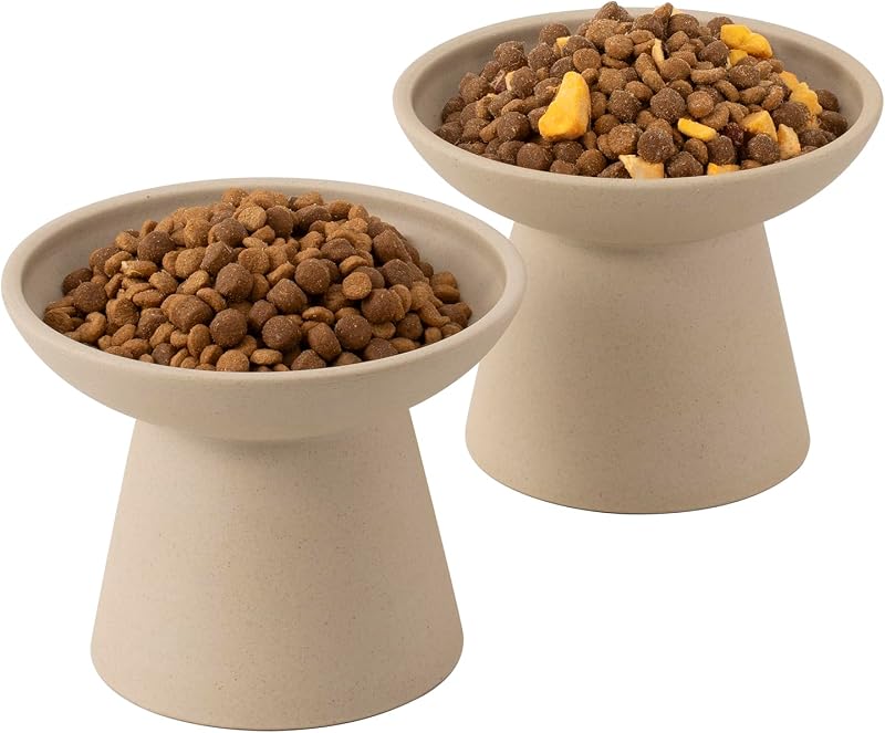 Potes elevados de cerâmica extra largos e rasos para gatos CEEFU C003-2, pacote com 2