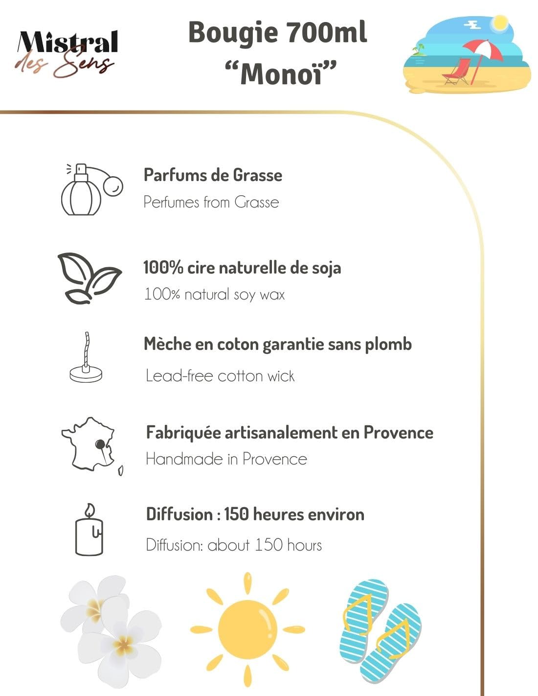 Duftkerze "Monoï", 150 Stunden, 700 ml Mistral des Sens