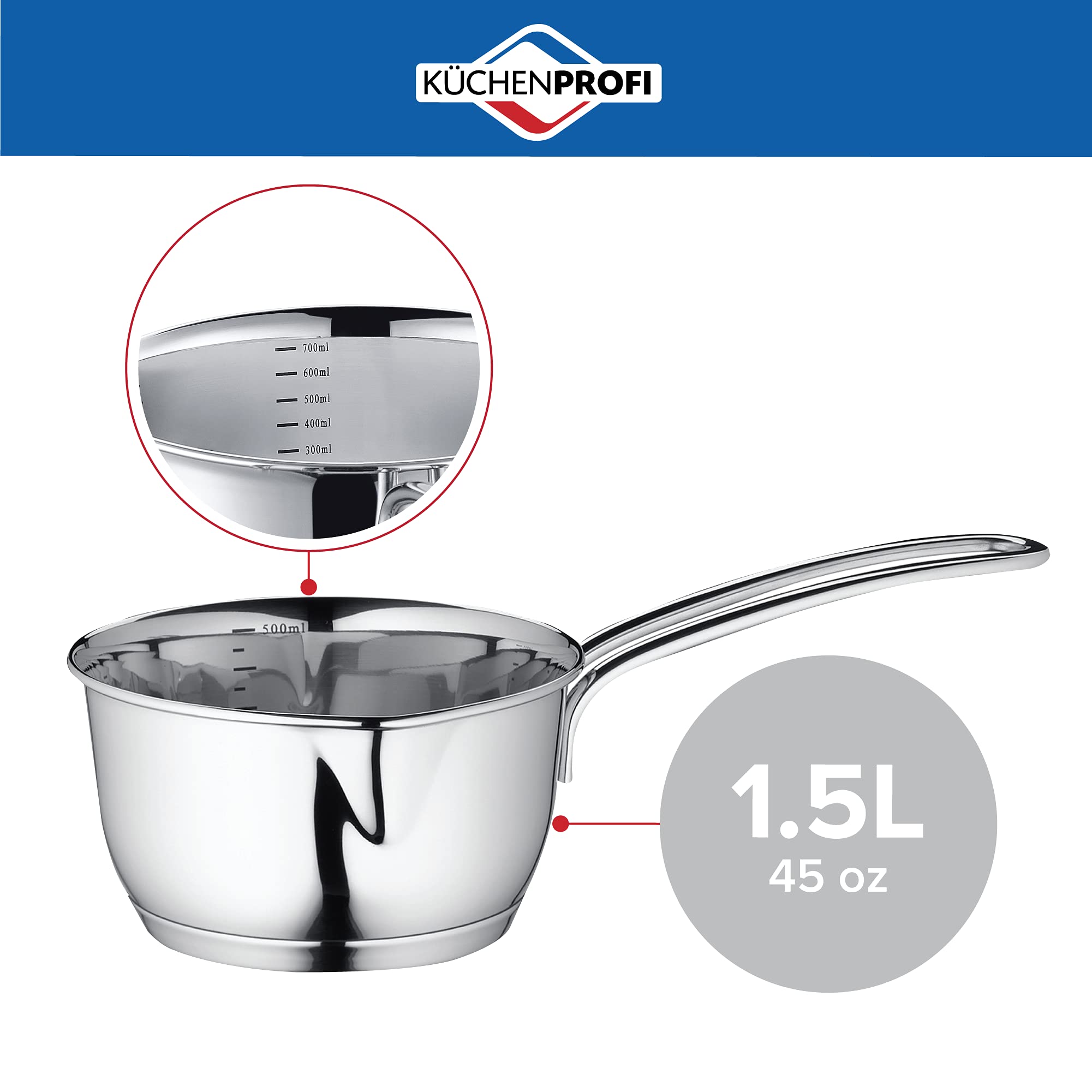 Küchenprofi Stainless Steel Saucepan with Clad Bottom, 1.5 Liters
