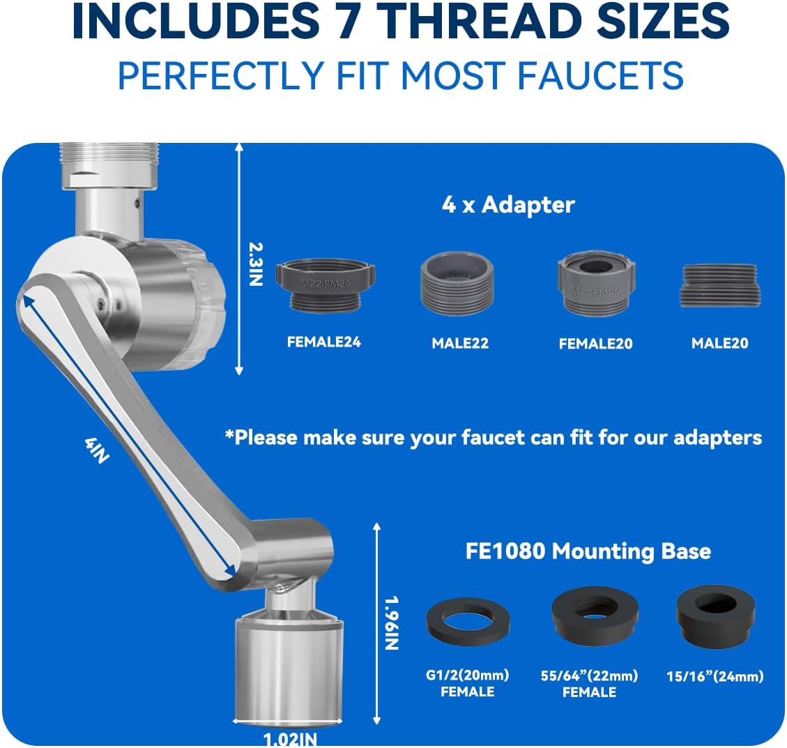ALTHY Sink Splash-proof Faucet Extender with Water Filter, 1080° Rotating Tap Aerator, Reduce Lead Chlorine Odor, 2 Water Spray Modes