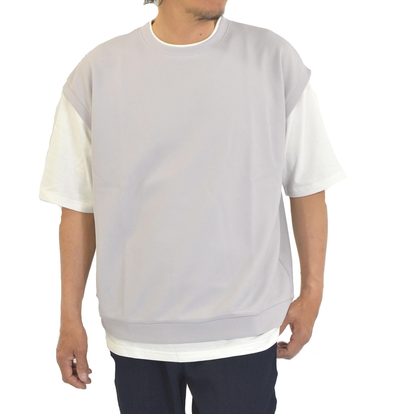 完売品 SOFTHYPHEN レイヤードシャツ メンズ ベージュ 重ね着風 レア 完売品 SOFTHYPHEN レイヤードシャツ メンズ ベージュ 重ね着風