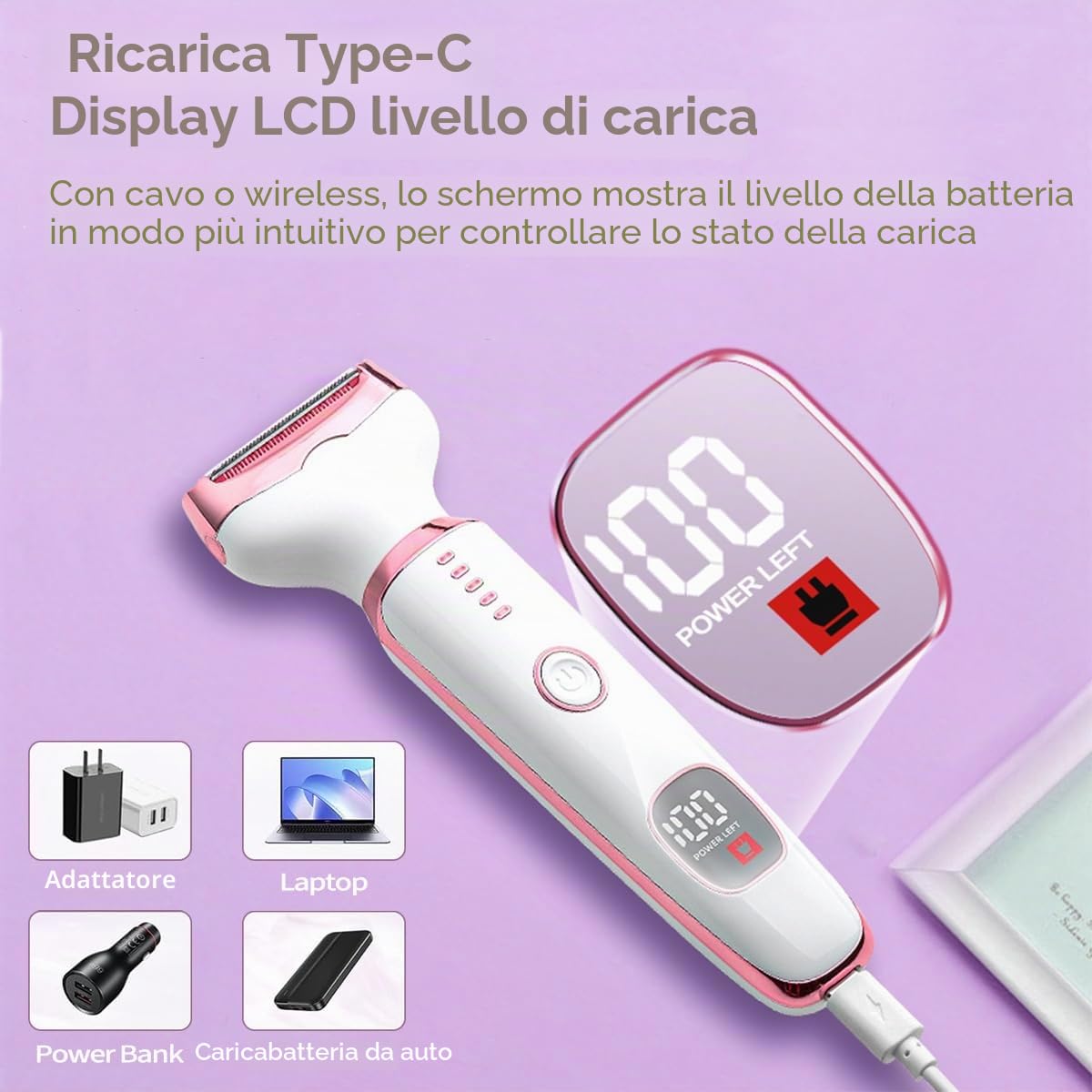 Rasoio Elettrico Donna, 5 in 1 Epilatore Viso Elettrico, Rasoio Parti Intime Donna, indolore Depilatore Elettrico Portatile per Corpo, Le Ascelle,La Linea Del Bikini,Le Sopracciglia e Il Peli Naso