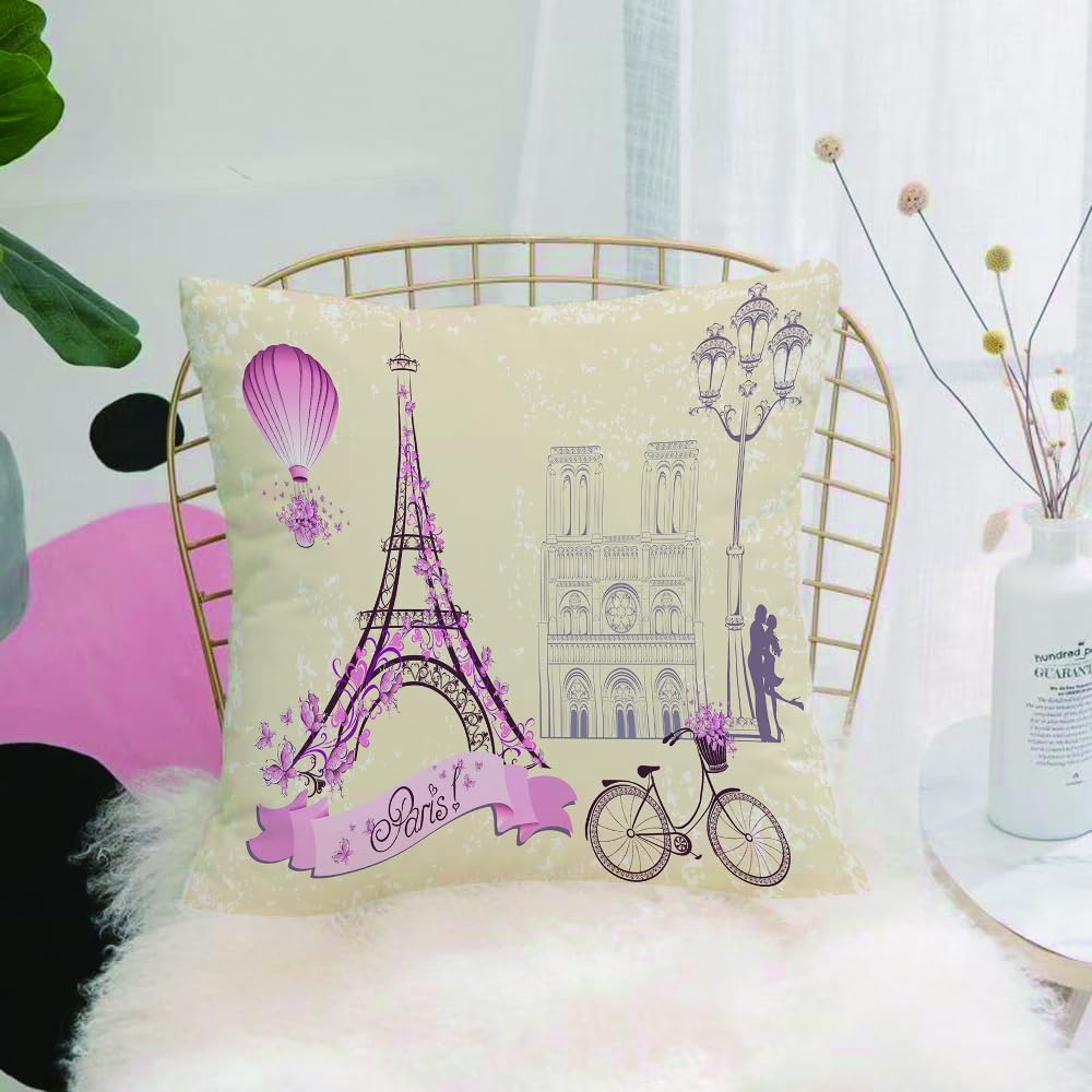 Hyosxw Kiss, Flowers Paris Symbols Landmarks Eiffel - A9 Cushion Cover,Throw Pillow Case Home Decorative For Living Room Bedroom Sofa Chair 18X18 Inch,Kiss, Flowers Paris Symbols Landmarks Eiffel Tower Hot Air Balloon Bike Roma,Pillowcase 45X45cm