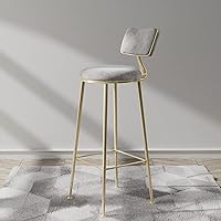 Vista 13 de Taburetes de bar de terciopelo modernos con respaldo y patas de metal dorado, cómodas sillas de bar altas tapizadas para cocina, isla de desayuno