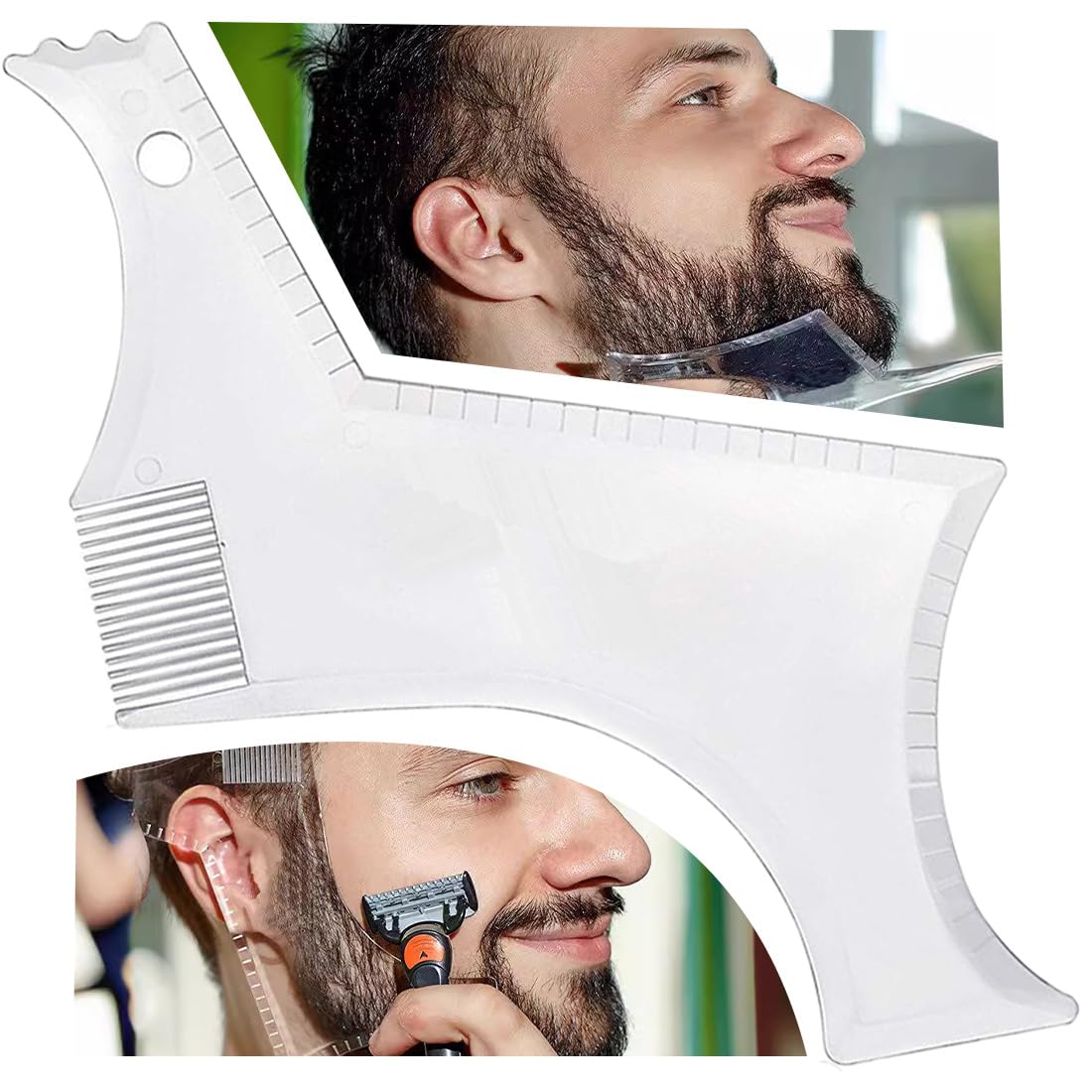 2 PCS stencil Pettine per Barba,Pettine Stencil Barba,Signori pizzetto Collo Sagome per Barba Styling Tool per allineare e rifinire Gli Uomini rasatura della barba,Trasparente