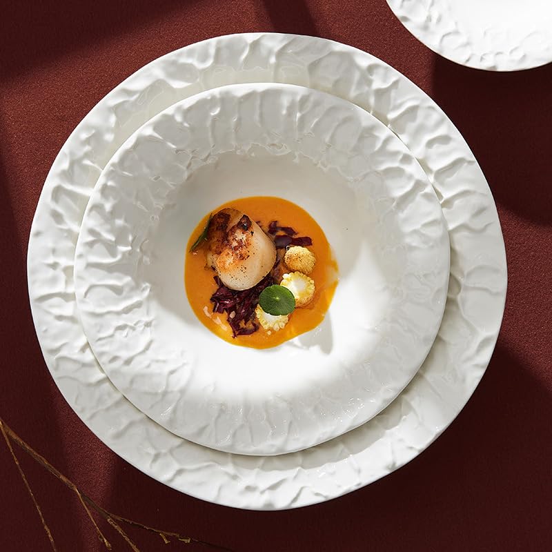 Talerz obiadowy biała ceramiczna miska na zupę, miska do sałatki, miska na makaron, talerz, kreatywna zastawa stołowa do restauracji, talerze do sałatek (8 cali)