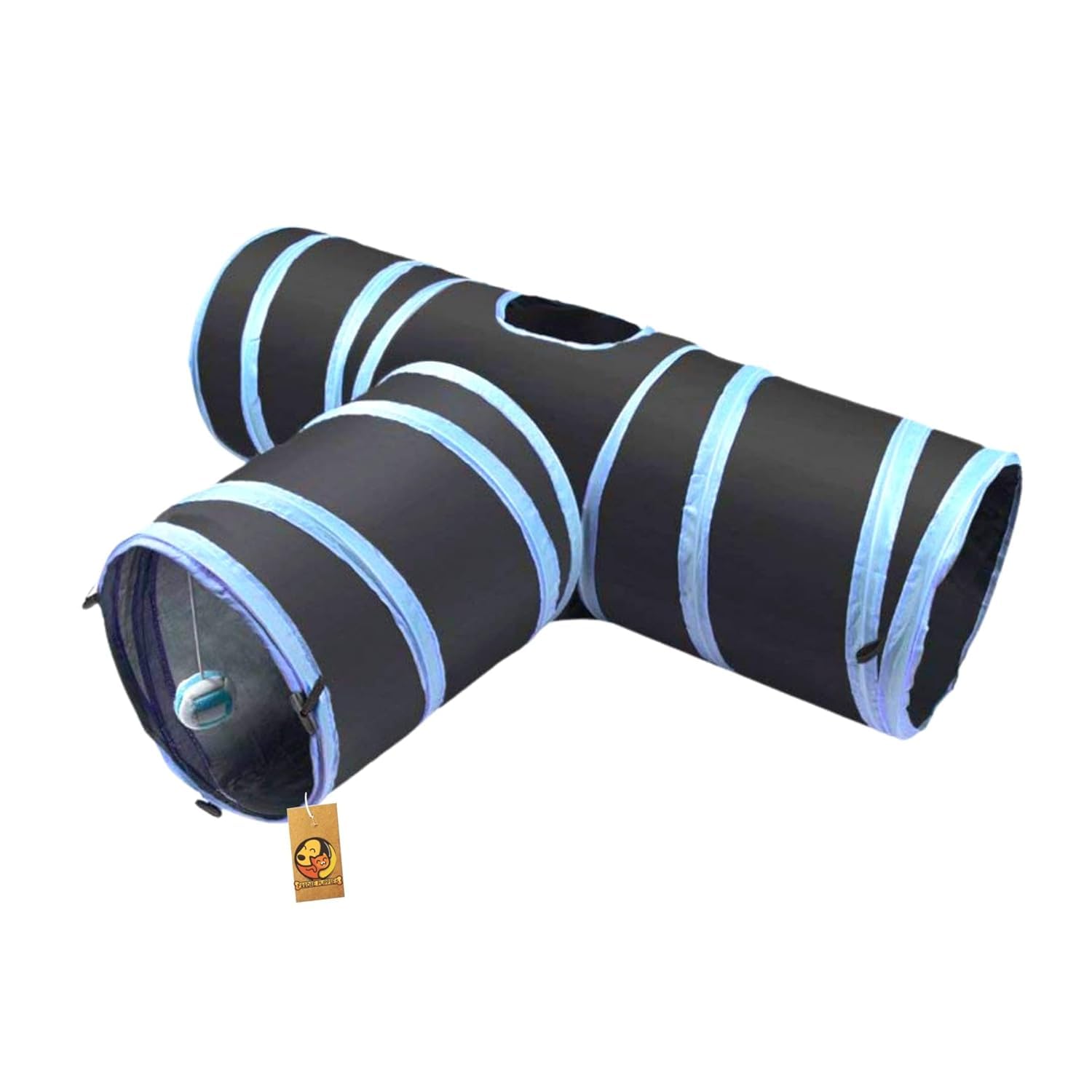 Foodie Puppies Interactive Foldable Hiding 3-Way Cats Tunnel with Hanging Ball (Blue, T-Shape Tunnel) | Maze Toy, Puzzle & Training Cave Suitable for Cat, Kitten, Rabbit, Guinea Pig & Puppies-image-29