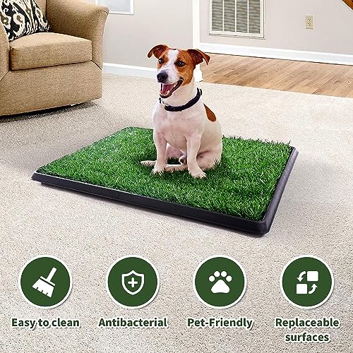 Image of Dog Grass Pad with Tray, 25 inch x 20 inch Indoor Artificial Grass Pee Pad | Puppy Potty Training, Portable Dog Toilet Pet Loo, 3-Layer System with fake grass mat & tray, Keep floor & carpet clean